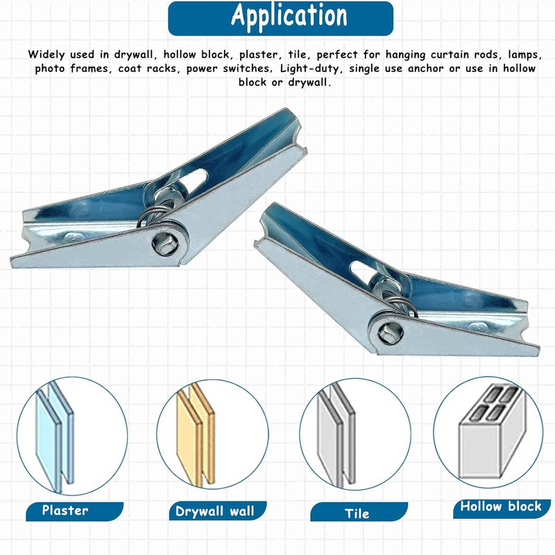 DGZ 10pcs Toggle Anchors Wing Nut Kit for Hanging Heavy Items on Drywall(M8) - Image 4